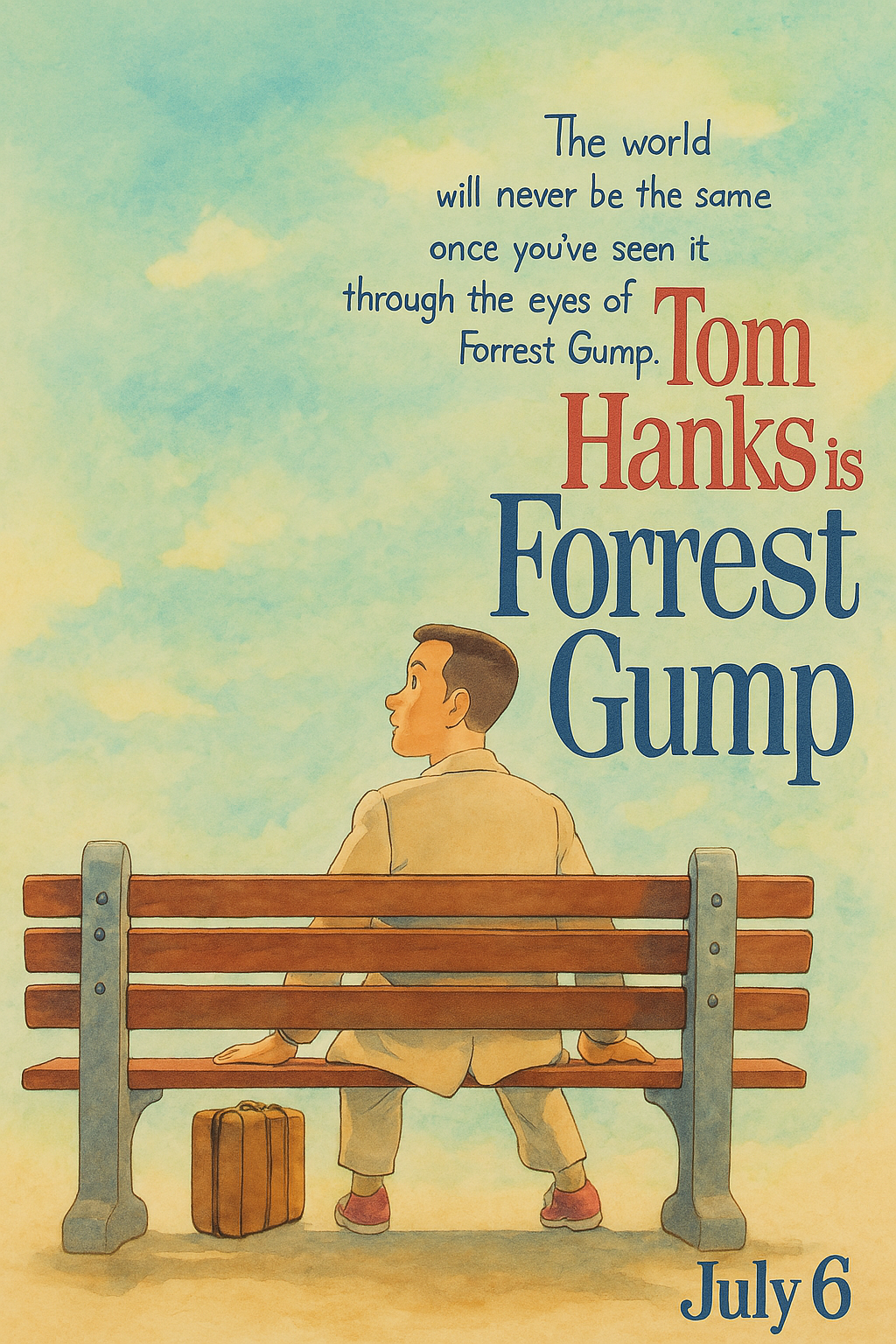 The forrest gump film poster in Studio Ghibli style