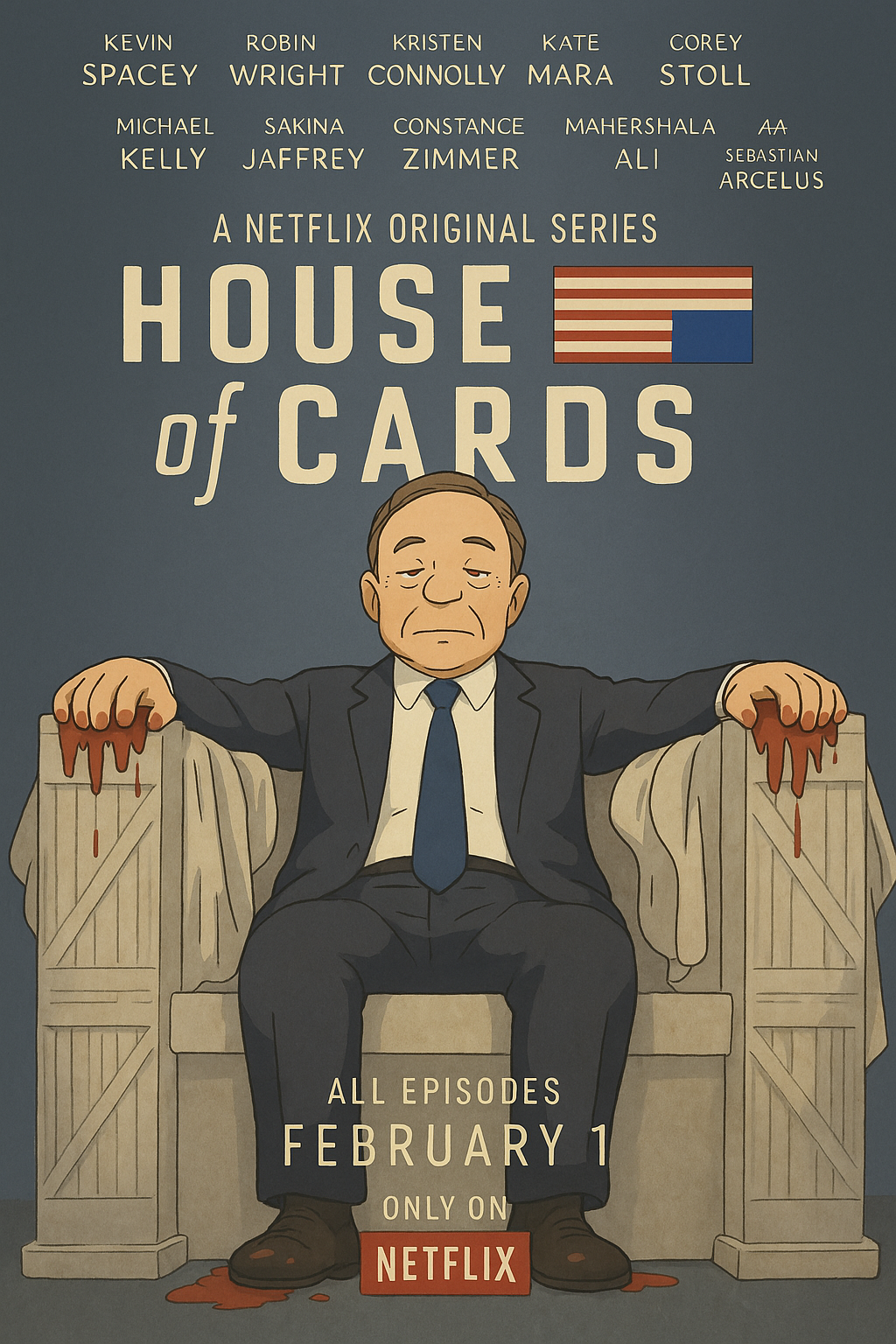 The house of cards series poster in Studio Ghibli style