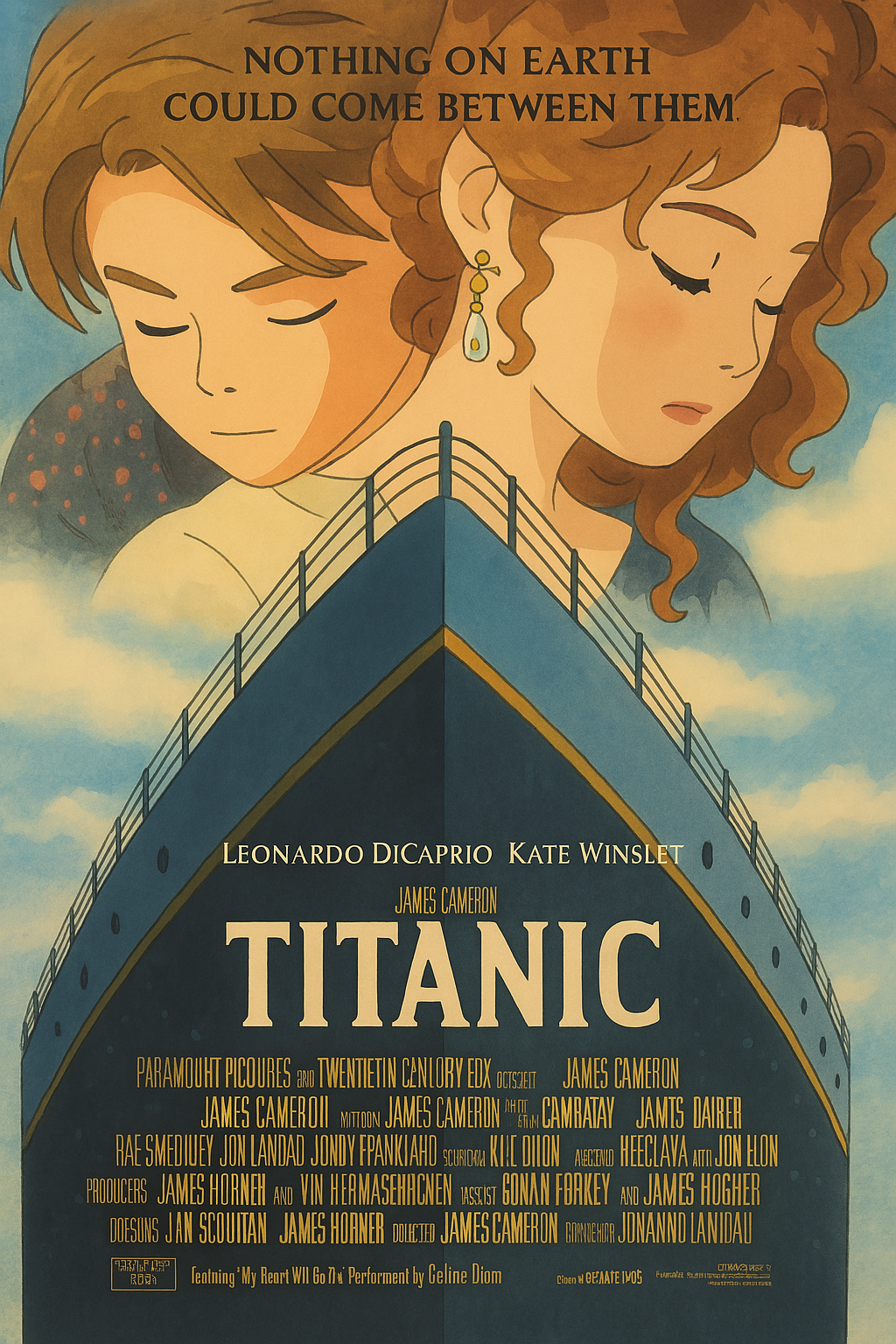 The titanic film poster in Studio Ghibli style
