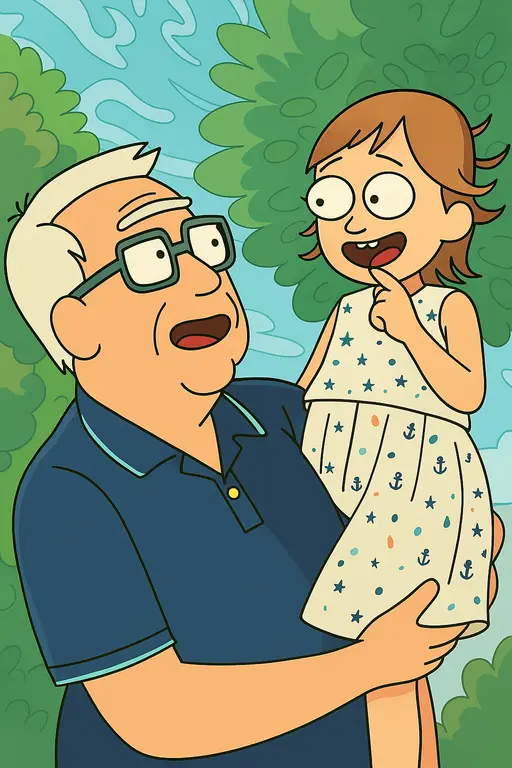 Grandfather and little girl in Rick and Morty style